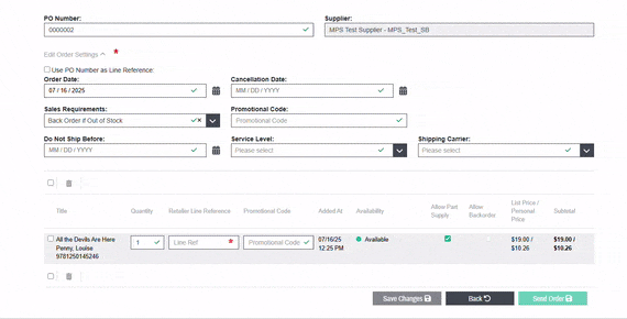Check the Use PO as Retailer Line Reference box
