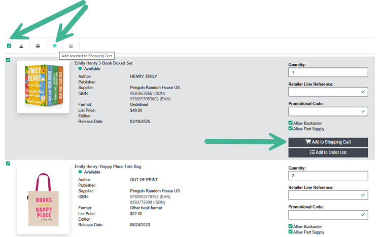 Showing how to add to cart from grid header