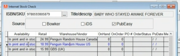 Screenshot of stock check results from Anthology POS