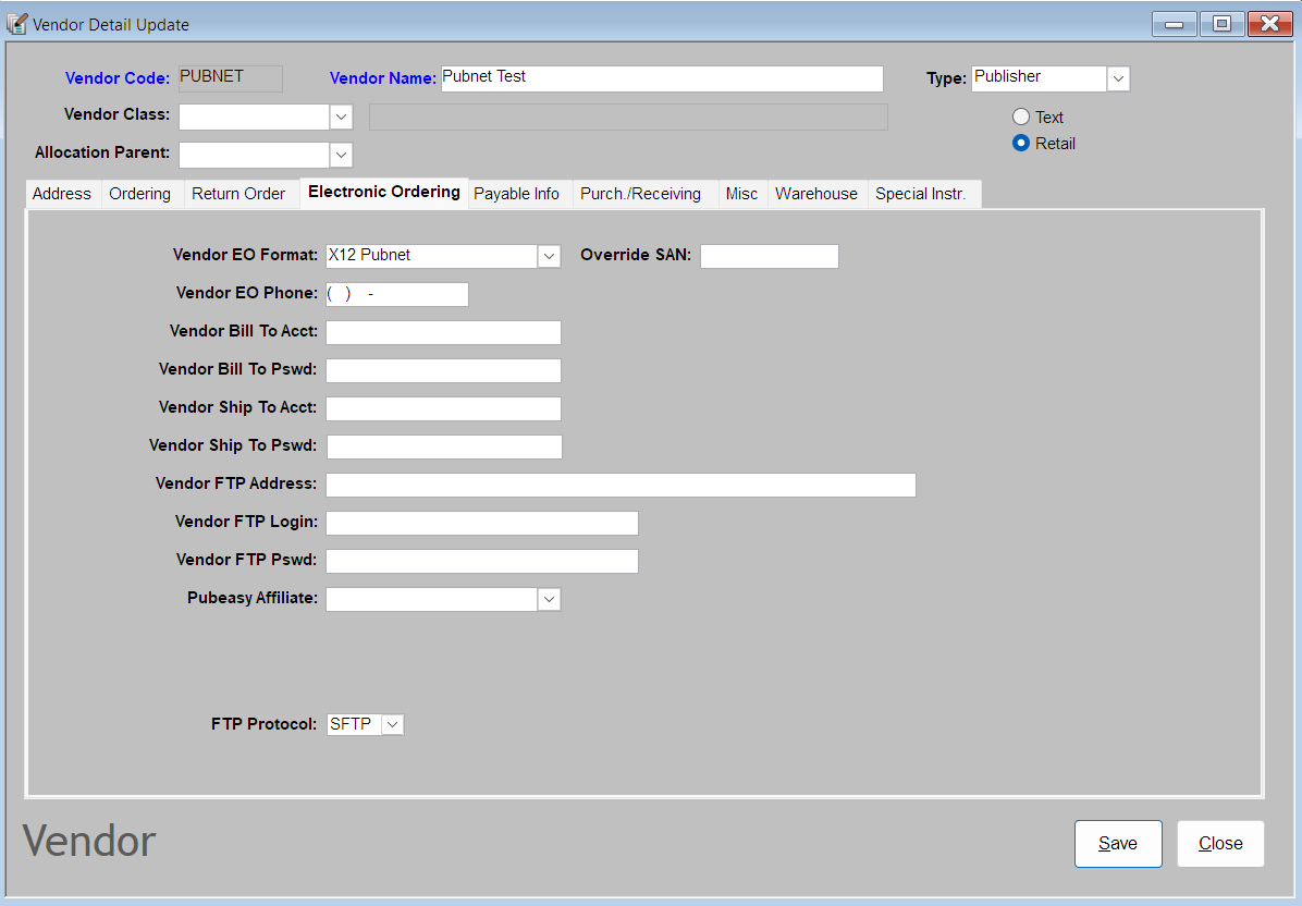 Booklog Electronic Ordering Tab