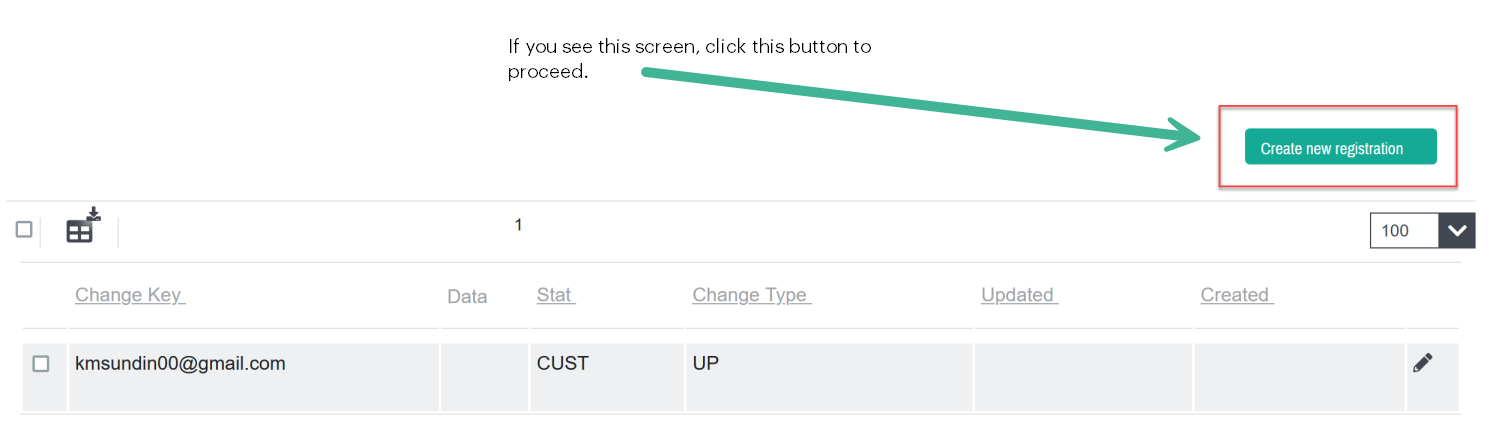Shot of create new registration screen