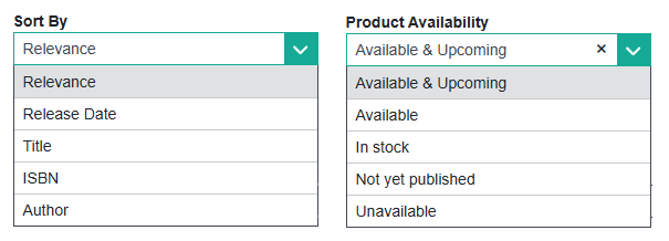 Shows dropdown options for Sort By and Product Availability fitlers